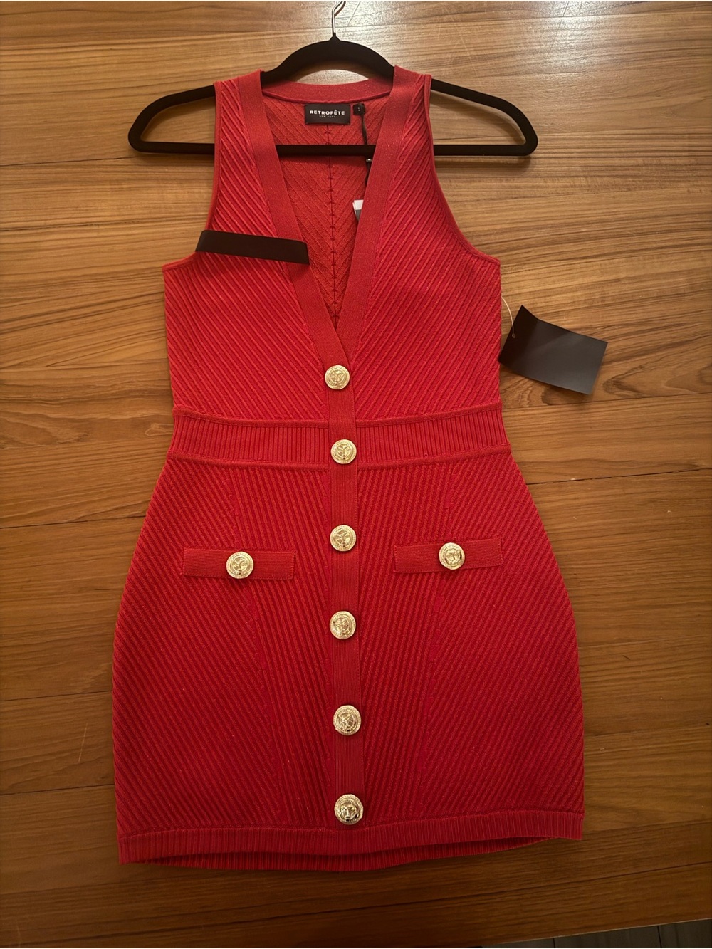 Retrofete Ellison Metallic Rib Knit Dress in Red size Small